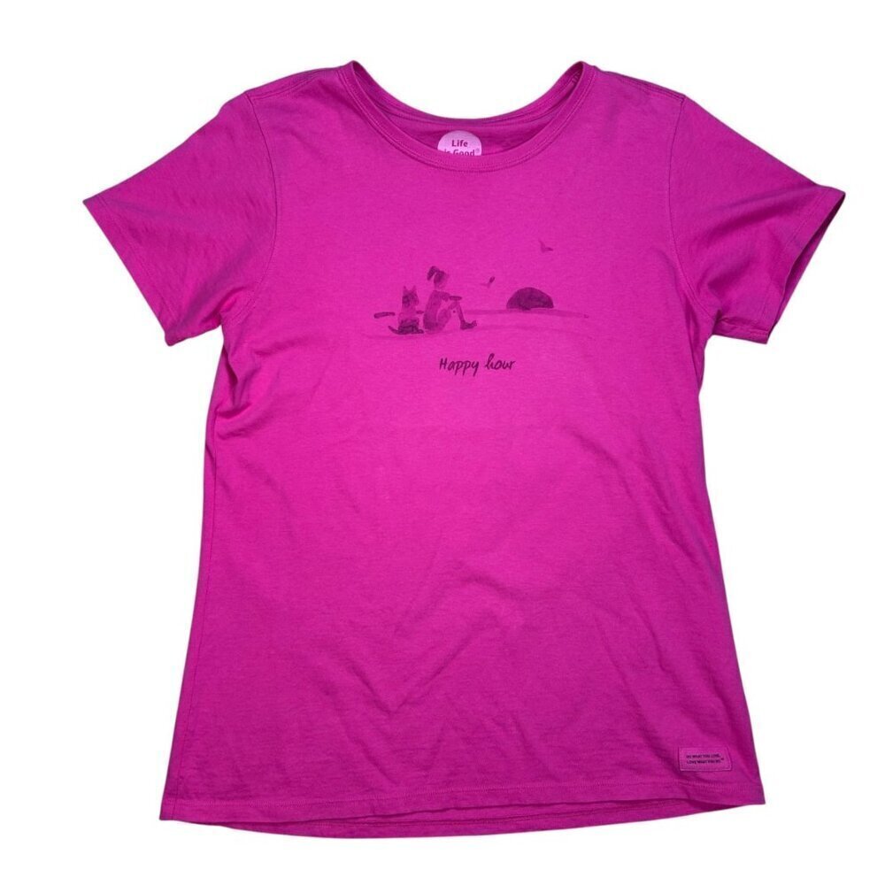 Life Is Good Crusher Tee Crew Medium Shirt Top Pink Cotton Soft Casual Outdoors